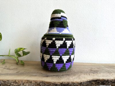Moroccan Straw Basket Handmade Purple
