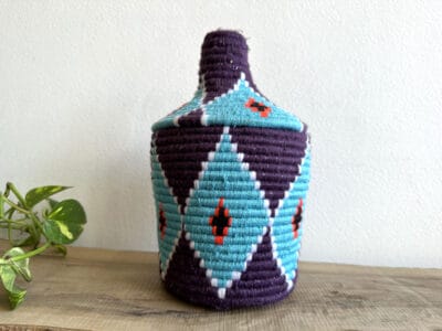 Purple Light Blue Moroccan Straw Basket Handmade