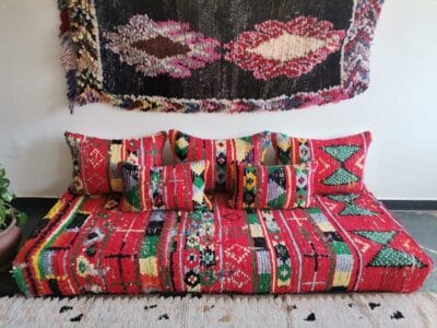 Red vintage handmade floor couch