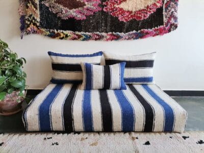 Black blue stripes moroccan floor couch