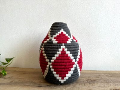 Black Red Handmade Moroccan Straw Basket
