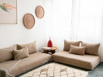 Beige cotton handmade floor couch