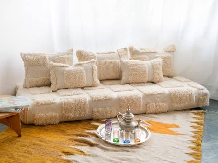 White Beni Moroccan Handmade Sofa Cushion ASALA LIVING