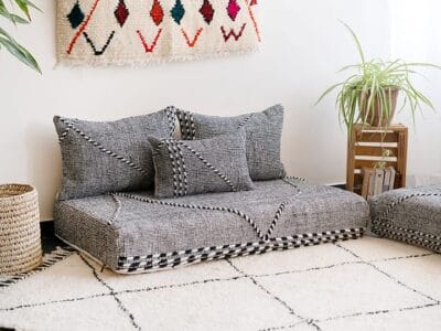 Zanafi White black handmade floor couch