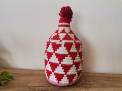 Moroccan Straw Basket Red White