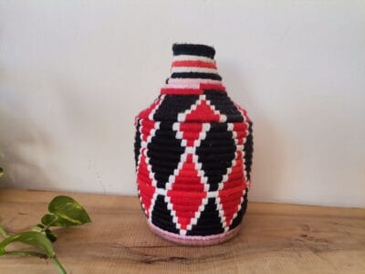 Moroccan Straw Basket Red