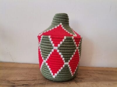 Green Red Moroccan Straw Basket Handmade