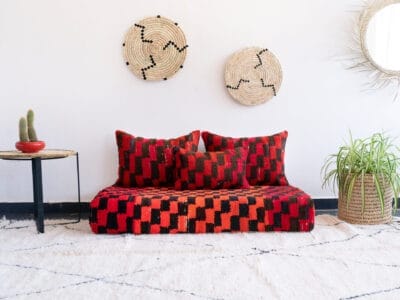 Moroccan Handmade Vintage Black Red Floor Couch