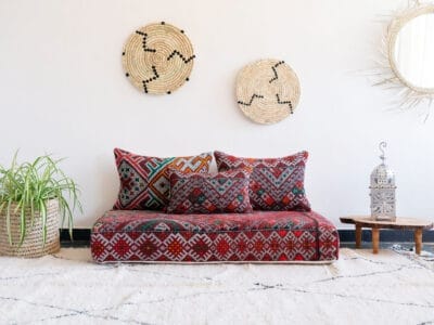 red kilim floor couch
