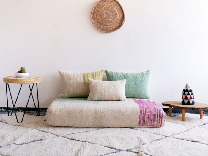 Moroccan White Green Zanafi Floor Couch